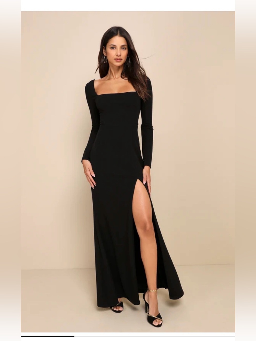Lulu's Long Black Cowl Neck Evening Dress